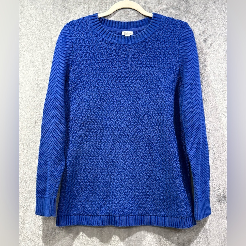 LL‎ Bean Royal Blue Sweater 100% Cotton Thick Knit Pullover Crew Neck Women’s L